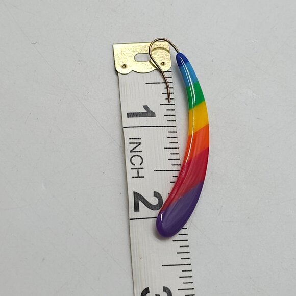 Rainbow Colored Resin Crescent Drop Earrings With Gold Tone Hooks LGBT+ - Picture 4 of 4